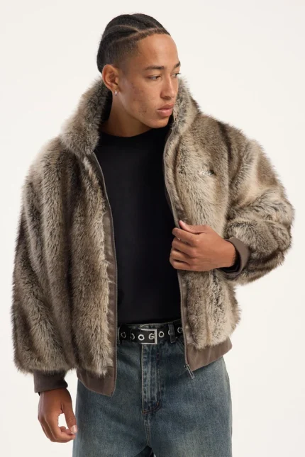 Neovision Cast Hooded Zip Through Faux Fur Jacket Pose